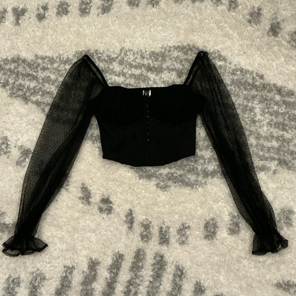 Elegant Black Sheer Sleeve Top